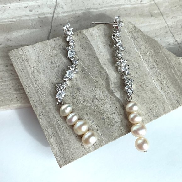 NEW~ Anthropologie SHASHI "Kalista or Celeste" Crystal & Pearl Drop Earrings - Picture 5 of 12